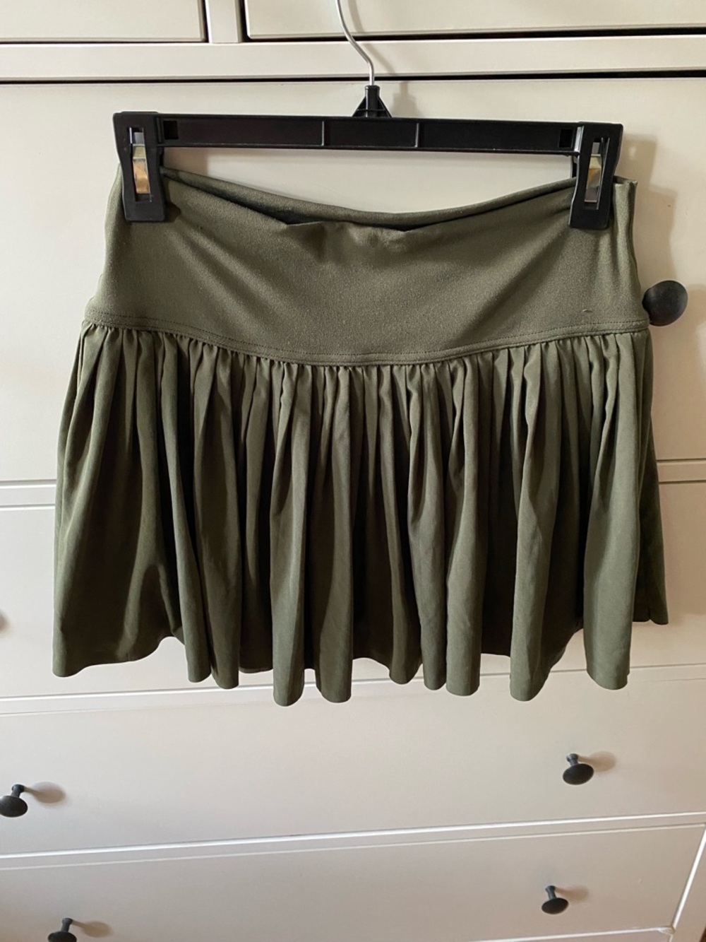 aerie Olive Green Gathered Skater Mini Skirt